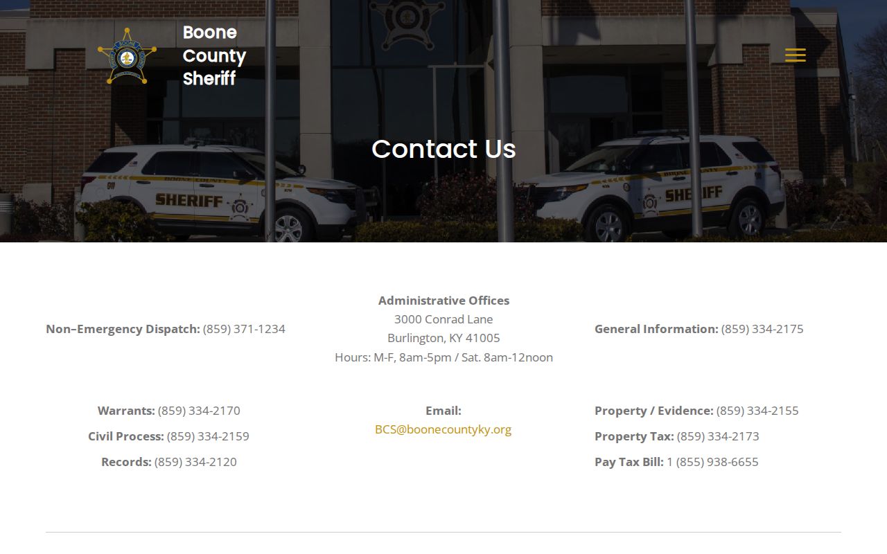 Boone County Sheriff records and warrants contact page