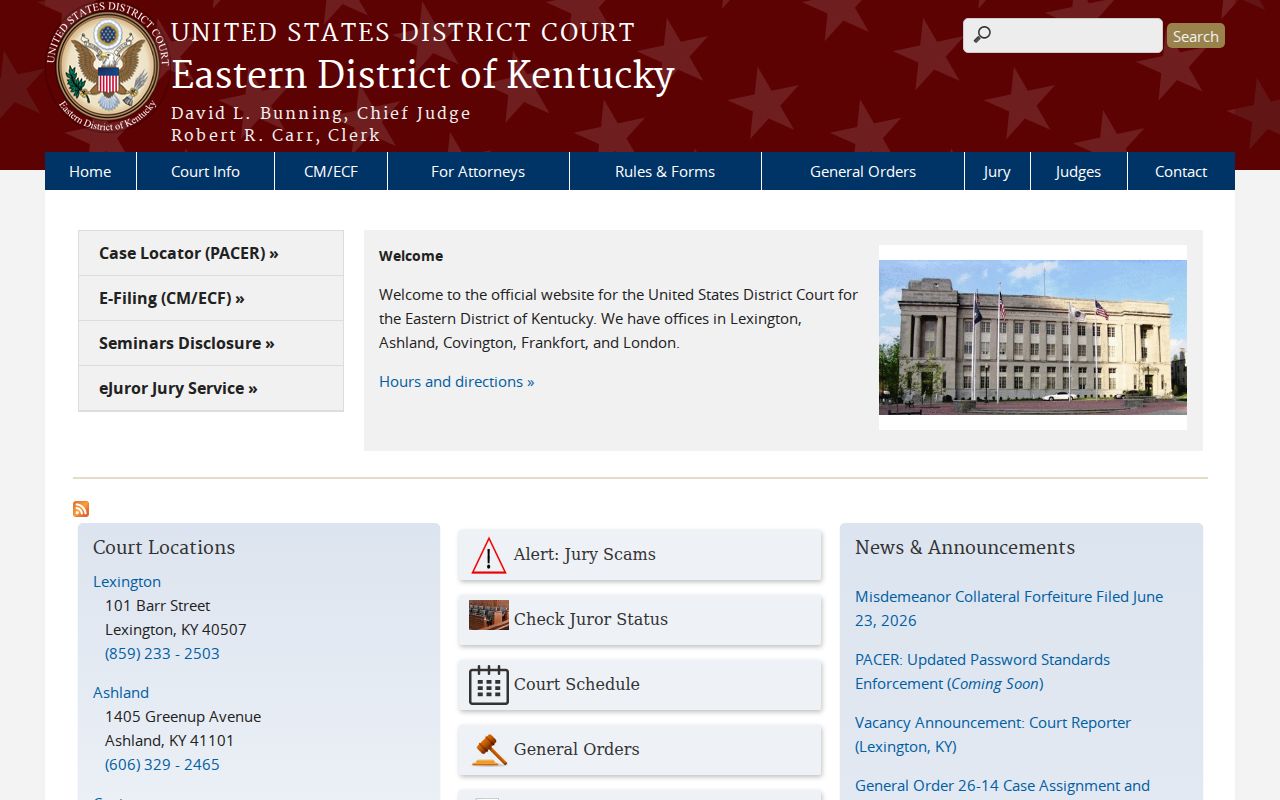 Eastern District of Kentucky federal court website