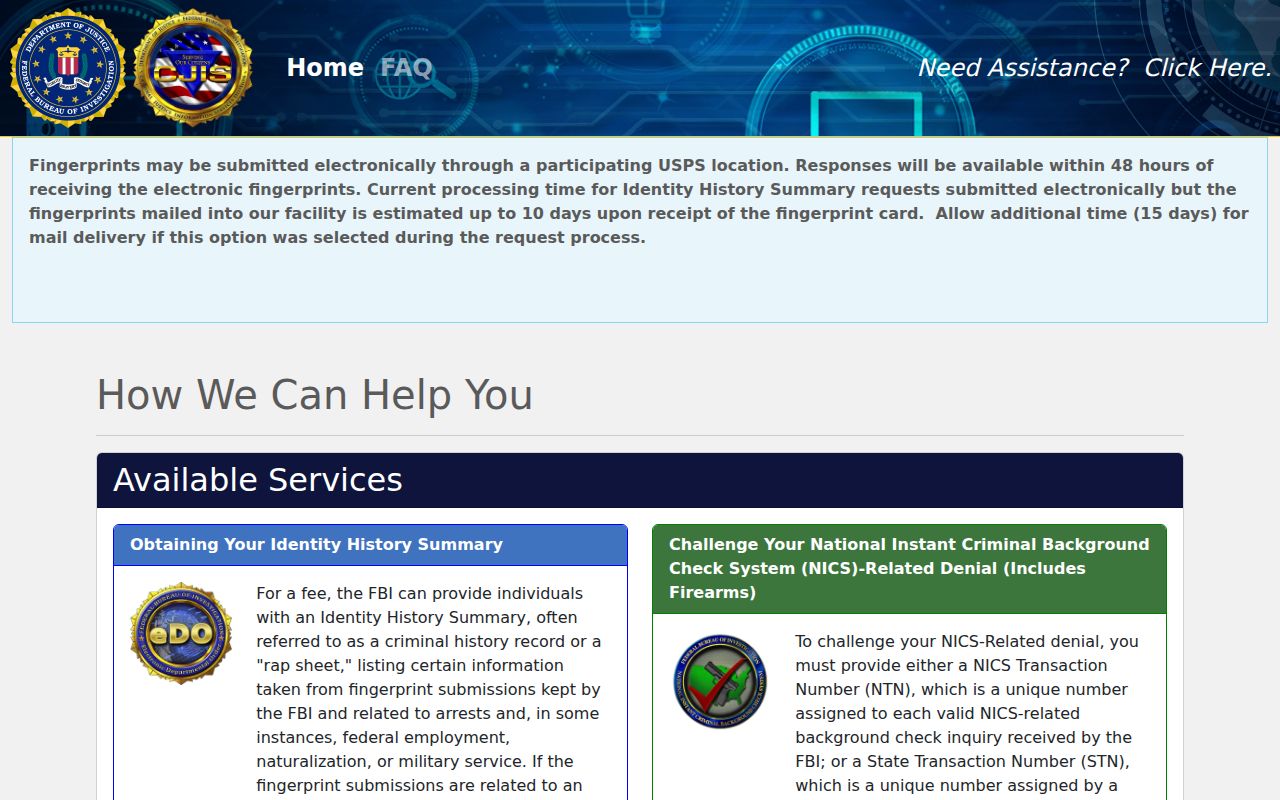 FBI identity history route for a Union Boone County criminal record check