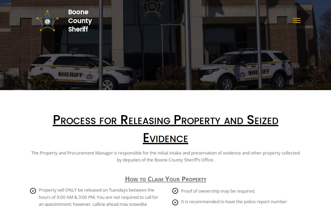 Boone County Sheriff property rules for a Walton criminal record