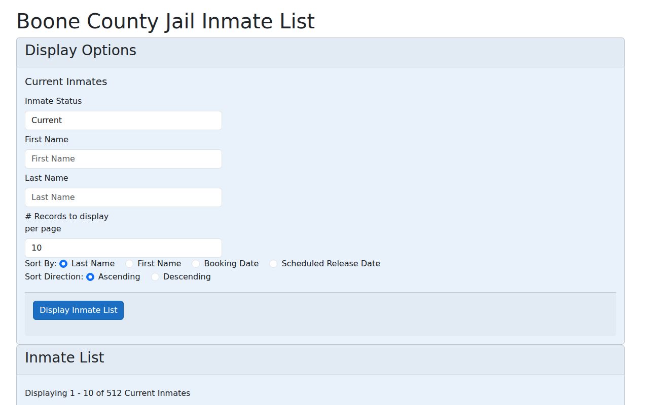 Boone County criminal history jail roster search