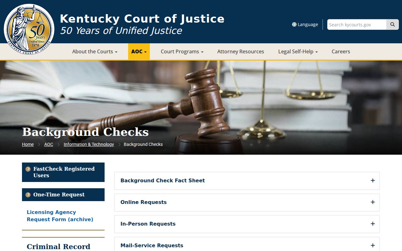 Boone County criminal history AOC background check guidance